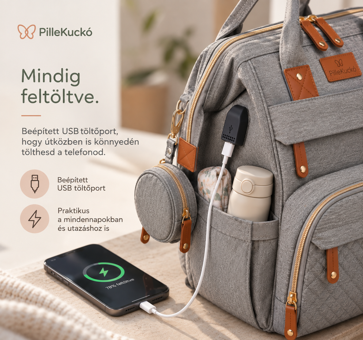 PilleKuckó™ - a fekvőhellyé nyitható pelenkázótáska