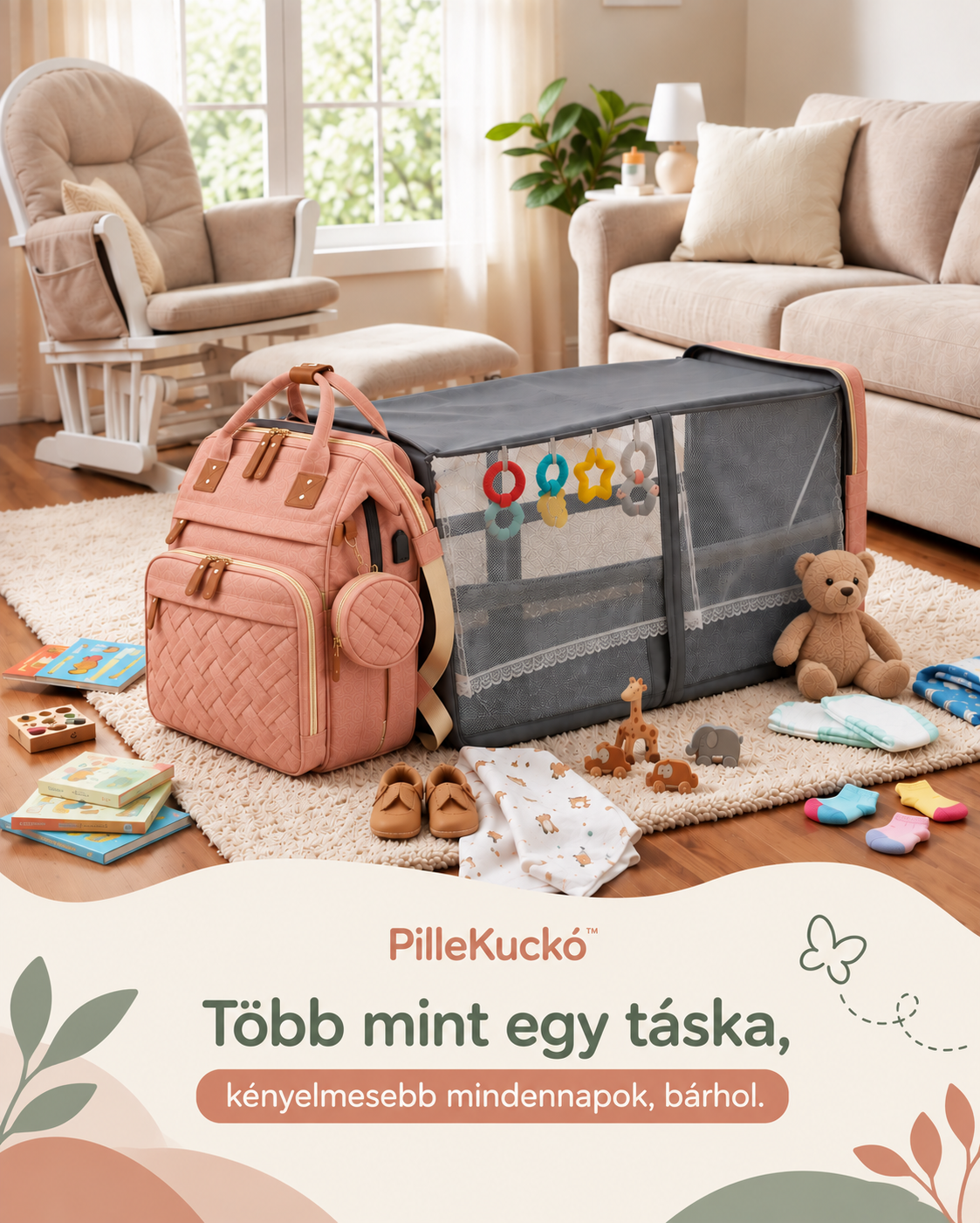 PilleKuckó™ - a fekvőhellyé nyitható pelenkázótáska